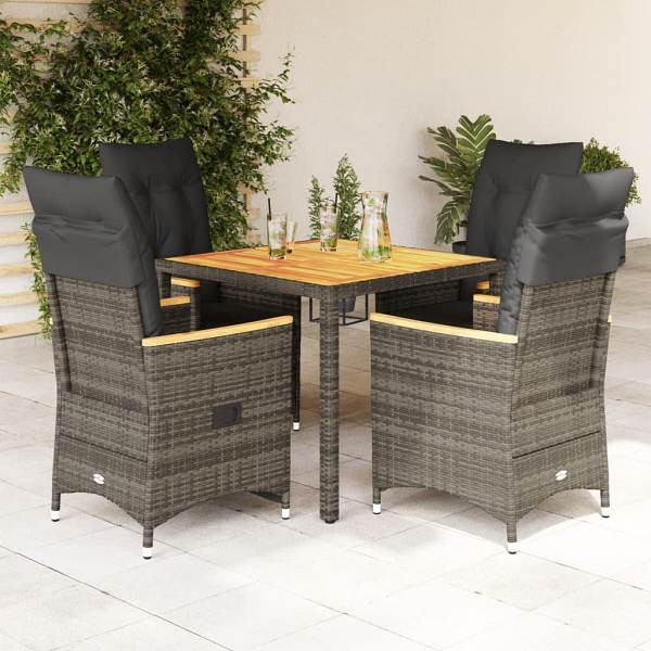vidaXL 5-tlg. Garten-Essgruppe mit Kissen Grau Poly Rattan, UV-beständig, 3276845