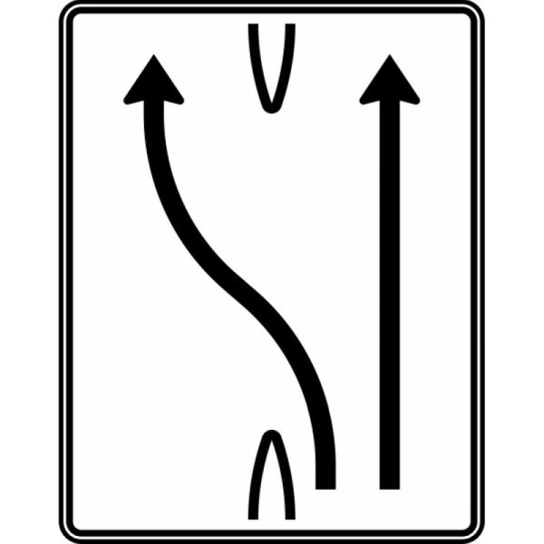 Stein HGS Überleitungstafel, 1250 x 1600 mm, RA1, Flachform 3 mm, ohne Entfernungsangabe, einstreifig nach links und geradeaus, 501-16-113