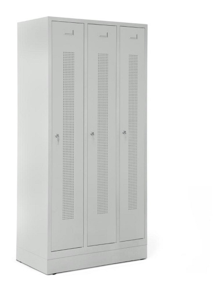 Deskin Garderobenspind SYSTEM SP1 mit Sockel, Korpus und Türen Lichtgrau RAL 7035, H 1800 x B 870 x T 500 mm, Zylinderschloss, 330691