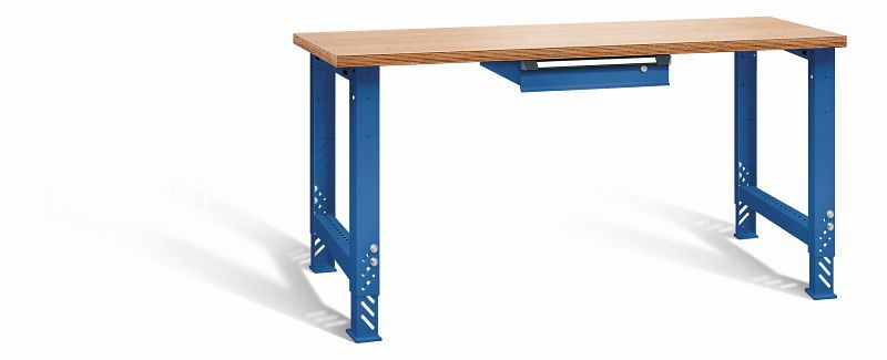 Otto Kind Werkbank function Typ 1697S, überstehende Multiplex-Arbeitsplatte, 2 höhenverstellbare Fußgestelle, komplett RAL 5010, 072180013
