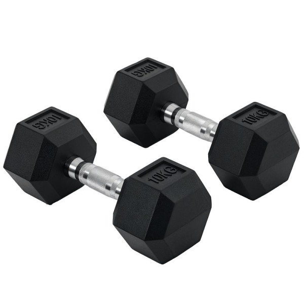HOMCOM Hexagon Hanteln, 2er Set Hanteln mit gerändeltem Griff, Kurzhantelset aus Gusseisen, 2 x 10 kg, A91-019V01