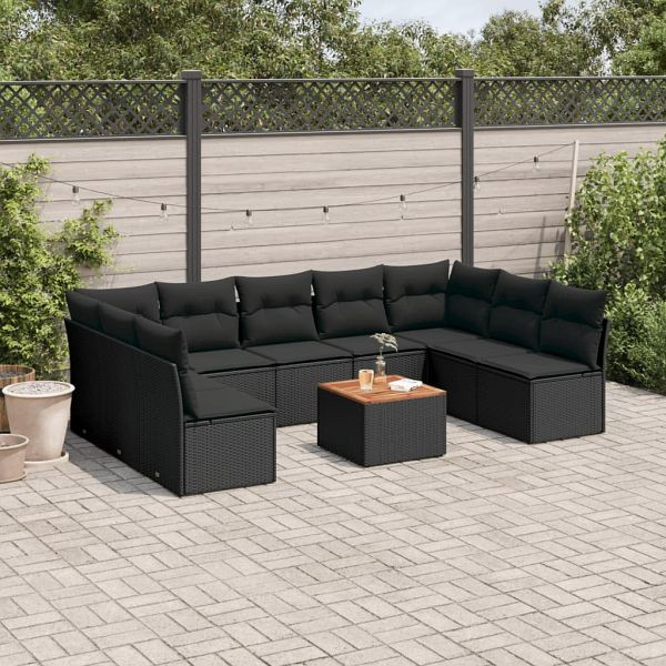 vidaXL 10-teilig Garten-Sofagarnitur mit Kissen Schwarz Poly Rattan, 3256118