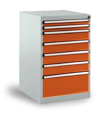 Manuflex Schubfachschrank BASETEC Stationär, Nutzhöhe 700 mm mit 7 Schubfächern, in rotorange RAL 2001, SP1130.2001