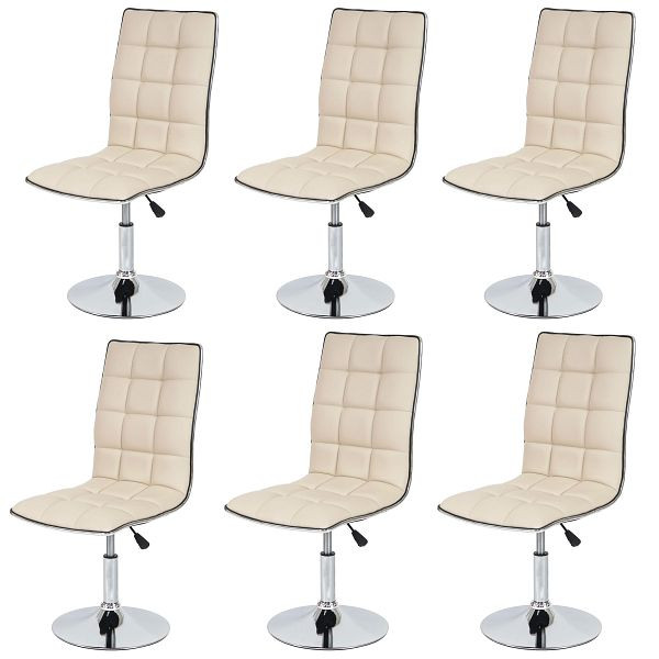 Mendler 6er-Set Esszimmerstuhl HWC-C41, Stuhl Küchenstuhl, höhenverstellbar drehbar, Kunstleder, creme, 36835+36835+36835
