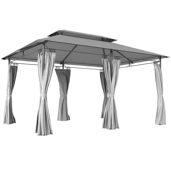 Outsunny Gartenpavillon 3x4 m mit abnehmbaren Vorhängen, Doppeldach und Metallgestell, Dunkelgrau, 84C-580V00CG