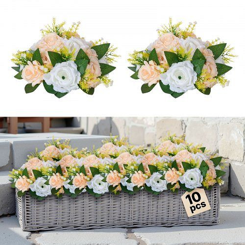 VEVOR Kunstblumen, VE: 10 Stück, 240x240x120mm, Blumenkugeln Seidenrosen, Champagner/weiß für Hochzeiten, Partys, Tischdeko, ZSHQQXXBSBS9XFFOK001V0