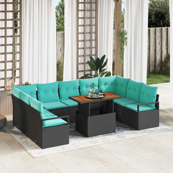 vidaXL Garten-Sofa-Set mit Kissen 10-teilig Schwarz und Teal, 3349759