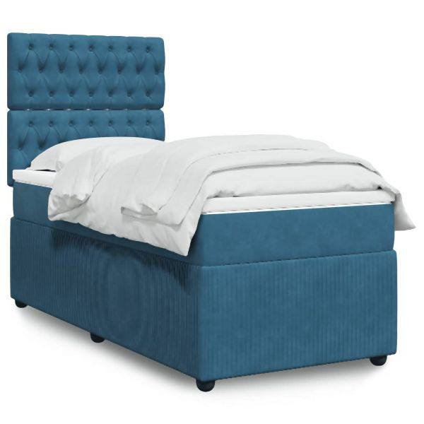 vidaXL Boxspringbett mit Matratze Blau 90x200 cm Samt, 3294548
