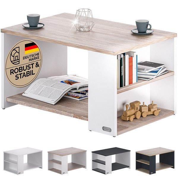 casaria Couchtisch Santa Cruz Weiß/Eiche 90x60x50cm, 109571