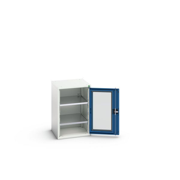 bott verso Flügeltürschrank mit Sichtfenster, mit 2 Fachböden, BxTxH: 525 x 550 x 800 mm, Lichtgrau / Enzianblau, 16926074.11