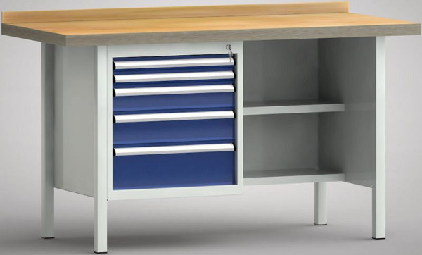 KLW Profi-Werkbank - 1500 x 700 x 905 mm L x T x H (ERGO-Version), links 2x50EA/100EA/125EA/175EA, WP138E-1500M45-E7028