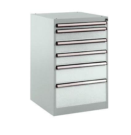 Manuflex Schubfachschrank BASETEC Stationär, Nutzhöhe 700 mm mit 6 Schubfächern, in lichtgrau RAL 7035, SP1007.7035