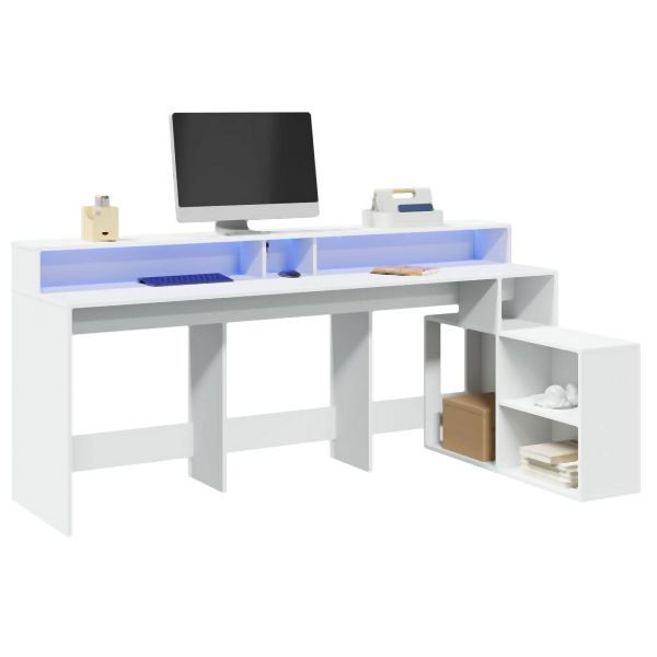 vidaXL LED-Schreibtisch Weiß 200x104x91 cm Holzwerkstoff, 3309465