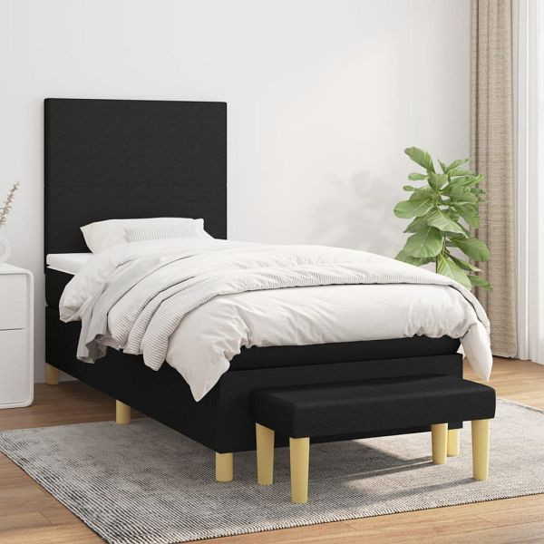 vidaXL Boxspringbett mit Matratze Schwarz 90x190 cm Stoff, 3136959