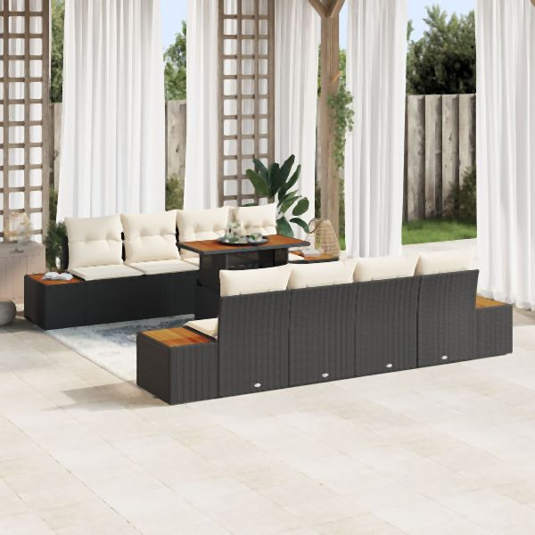 vidaXL Garten Sofa Set 9-teilig Schwarz Rattan Gartenmöbel Rechteckig, 3350049