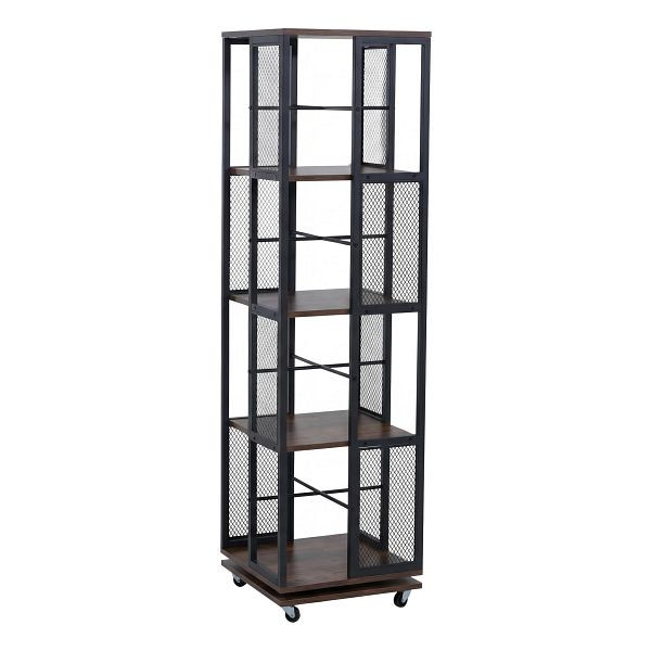 Mendler Bücherregal HWC-P13, Standregal Drehregal, Rollen drehbar, Metall Industrial Melamin MVG 147x40x40cm, dunkelbraun, 139634
