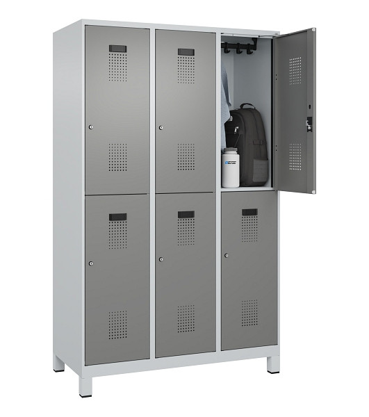C+P Doppelstöckiger Spind Evolo PLUS, mit Füßen, 6 Fächer, 1950x1200x500mm, 703, Frontfarbe 0005000 RDS Stahlgrau, Zylinderschloss, 049310-32 S10041
