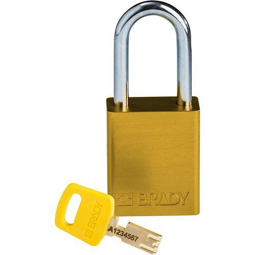 Brady Vorhängeschloss SafeKey, Aluminium, lichte Bügelhöhe 38,10 mm, gelb, 312029