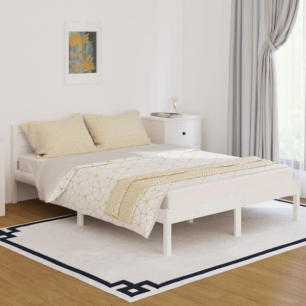 vidaXL Massivholzbett Kiefer 140x200 cm Weiß, 810431, 8720286877593