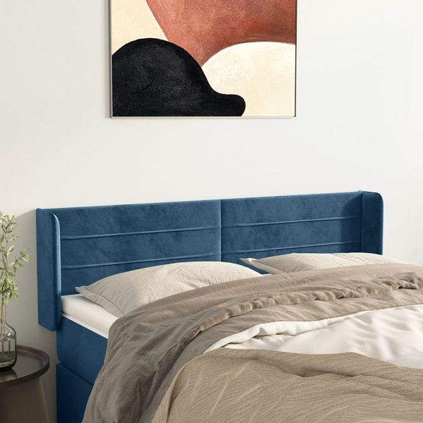 vidaXL Kopfteil mit Ohren Dunkelblau 147x16x78/88 cm Samt, 3118960