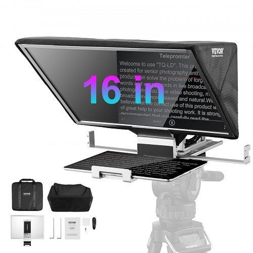 VEVOR 16" Teleprompter aus Aluminium, einstellbar, mit Fernbedienung, kompatibel mit iOS/Android für Kamera, Tablet, Smartphone, LDSTCQ16YCDYYEV33V0