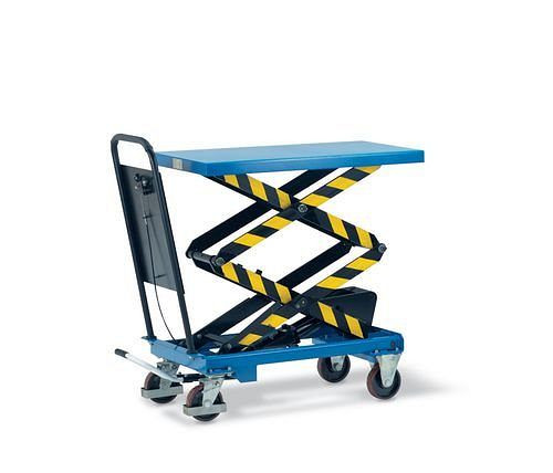 DENIOS Hubtischwagen HTW-D 30 mit Doppelschere, 101 x 52 cm, 300 kg Tragkraft, 157628