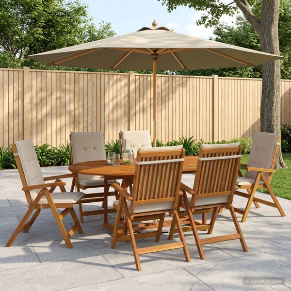 vidaXL Essgruppe für draußen mit Sonnenschirm 8-teilig Cremeweiß, 3438546