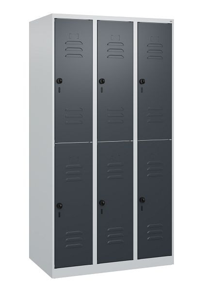 C+P Doppelstöckiger Spind Classic PLUS, 3 Abteile, 1700x900x500mm, 7035/7016, Drehriegel, 0803007-30 S10007