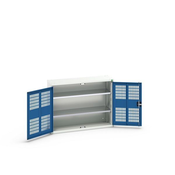 bott verso Flügeltürschrank mit Belüftung, mit 2 Fachböden, BxTxH: 1050 x 350 x 800 mm, Lichtgrau / Enzianblau, 16926750.11