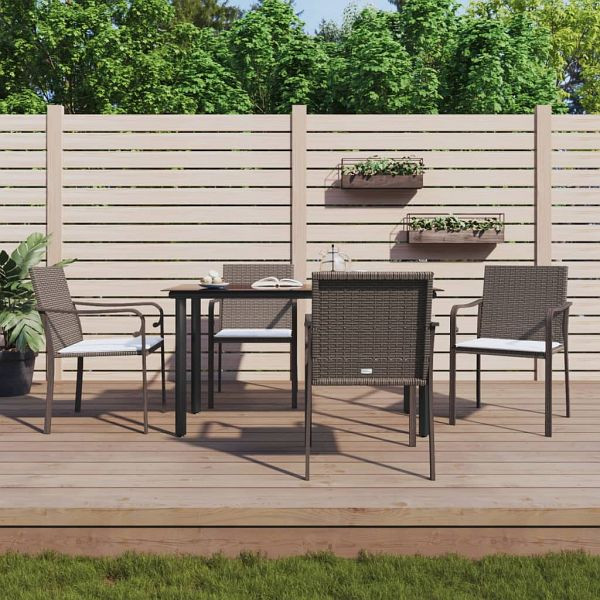 vidaXL 5-tlg. Garten-Essgruppe mit Kissen Poly Rattan und Stahl, 3186957