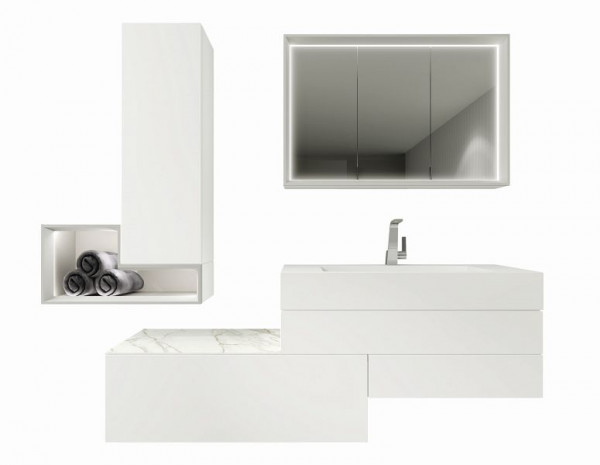 Hülsta Badezimmer-Kombination, bestehend aus Korpus-Waschtisch, Spiegelschrank, Hängeschrank, Systemregal, Lack-reinweiß, TEB1985007_ZUB