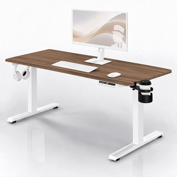 Jan Nowak Elektrischer Schreibtisch mit Höhenverstellung ergonomisch weiß/Nussbaum, 1600x800 mm, ARIA 1600, 2739