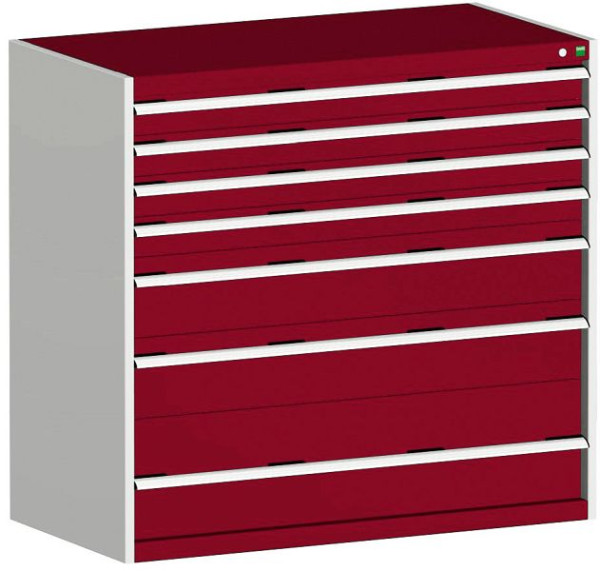 bott cubio Schubladenschrank bestückt mit 7 Schwerlastschubladen BxTxH: 1300 x 650 x 1200 mm, RAL 7035/3004, 40022128.24V