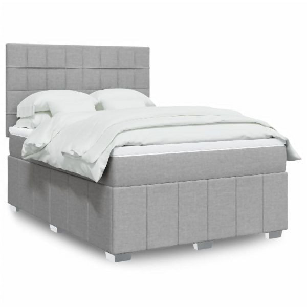 vidaXL Boxspringbett mit Matratze Hellgrau 140x190 cm Stoff, 3293963