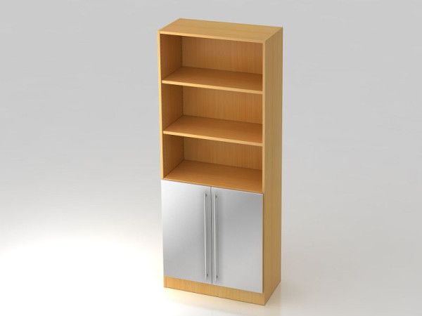 Hammerbacher Schrank 5OH, 2 Türen unten Sockelblende, Relinggriff Buche/Silber, 80x42x200,4 cm (BxTxH), V7700/6/S/RE