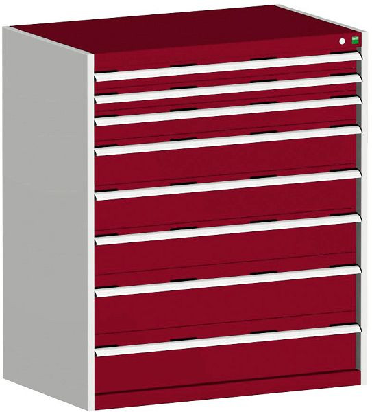 bott cubio Schubladenschrank bestückt mit 8 Schwerlastschubladen BxTxH: 1050 x 750 x 1200 mm, RAL 7035/3004, 40029032.24V