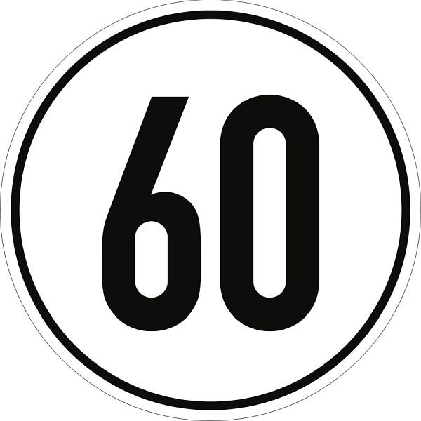 Moedel Geschwindigkeitsschild, 60 km/h, Folie, Ø 200 mm, 54281