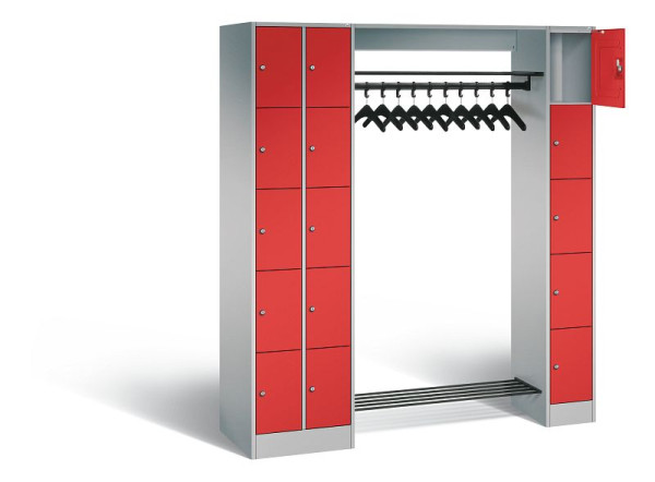 C+P Offene Garderobe Serie 8070, H1950xB2100xT480mm, Farbe: Weißaluminium / Rubinrot, 80730-00 S10340