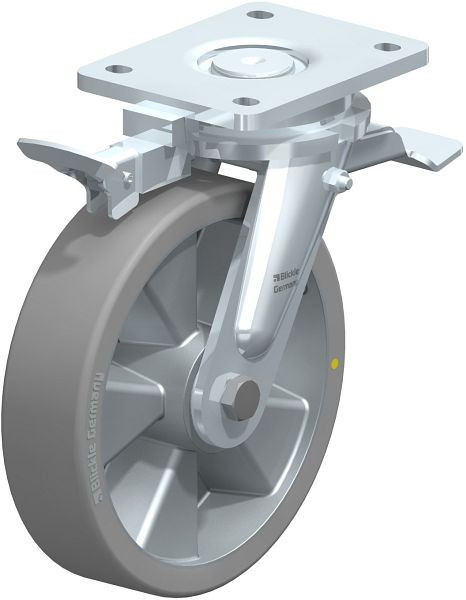 Blickle LO-ALTH 200K-ST-AS-RI4 Stahlgeschweißte Schwerlast-Lenkrolle mit Feststeller, Blickle Extrathane®, Grau, 758602