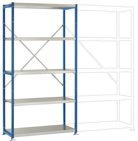 Manuflex Mittelschweres Fachboden-Steck-Grundregal mit 5 Stahlböden, HxBxT = 2000 x 1030 x 300 mm, brillantblau, RP1017.5007