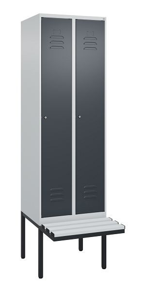 C+P Umkleidespind Classic PLUS, 2 Abteile, 2120x600x815mm, 7035/7016, Zylinderschlösser, 3 Doppel-Haken, 0800407-20 S10024