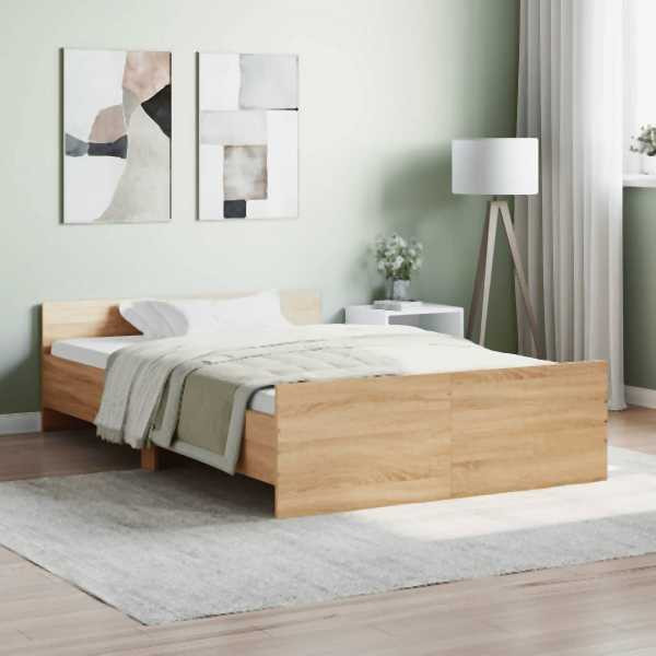 vidaXL Bettgestell mit Kopf- und Fußteil Sonoma-Eiche 120x190 cm, 3203777