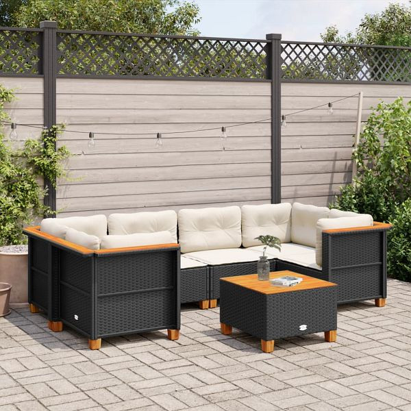vidaXL 7-tlg. Garten-Sofagarnitur mit Kissen Schwarz Poly Rattan, 3261743