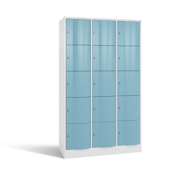 C+P Schließfachschrank Resisto, 15 Fächer, H1950xB1148xT540 mm, Weiß/Horizontblau, 8570-372 S11240