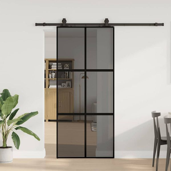 vidaXL Schiebetür mit Beschlag Schwarz 90x205 cm Hartglas, 3375887