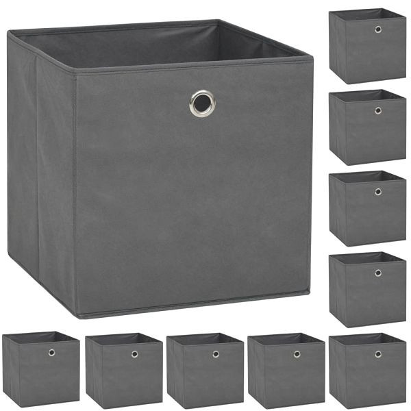 vidaXL Aufbewahrungsboxen Vliesstoff 32 x 32 x 32 cm Grau, VE: 10 Stück, 245748