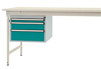 Manuflex Gehäuse-Unterbau stationär, Nutzhöhe 300 mm mit 3 Schubfächer, für Tischtiefe 800 mm, Wasserblau, ZB4652.5021