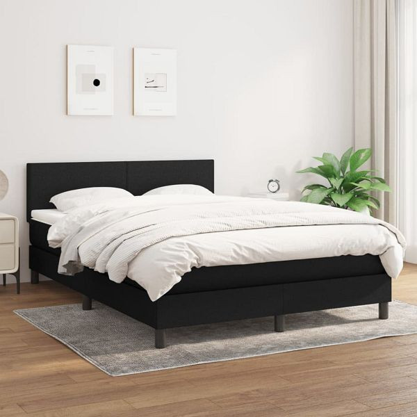 vidaXL Boxspringbett mit Matratze Schwarz 140x200 cm Stoff, 3139899