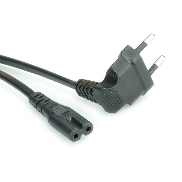 VALUE Netzkabel Euro-Stecker abgewinkelt auf C7, 2-polig, schwarz, 1,8 m, 19.99.2093