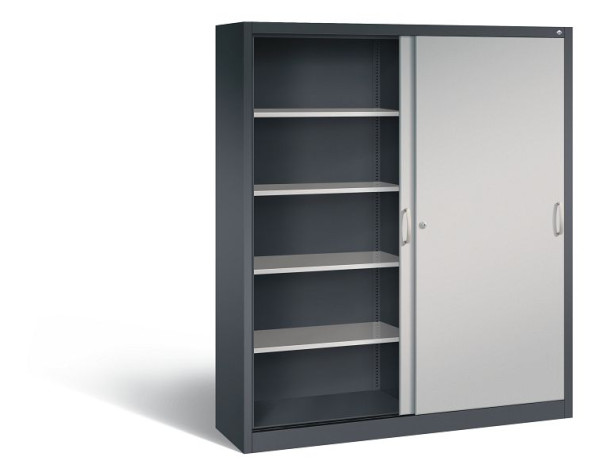 C+P Schiebetürenschrank Acurado, H1950xB1600xT400mm, Farbe: Schwarzgrau / Weißaluminium, Bügelgriff, 5 OH, 2140-00 S10113